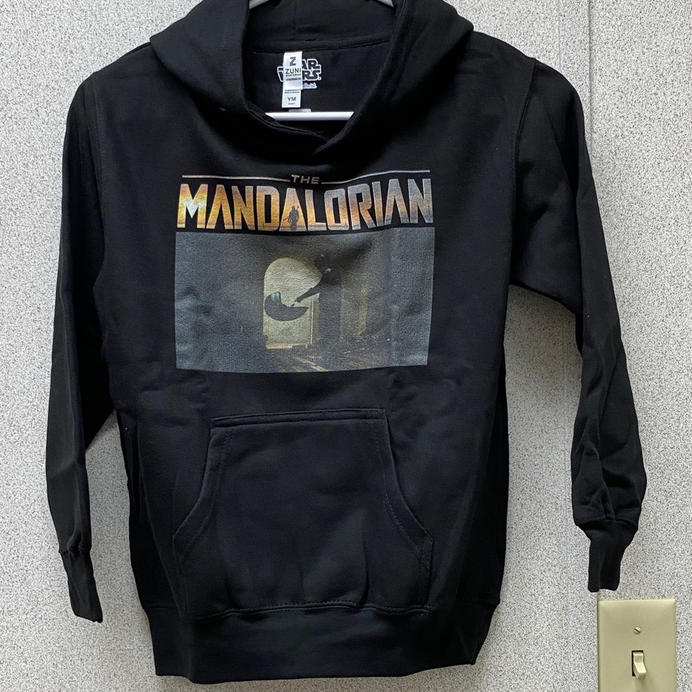 Star Wars Black Hoodie with Metallic Gold Mandalorian Graphic